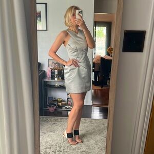 Roland Mouret Silver Asymmetrical Halter Mini Dress